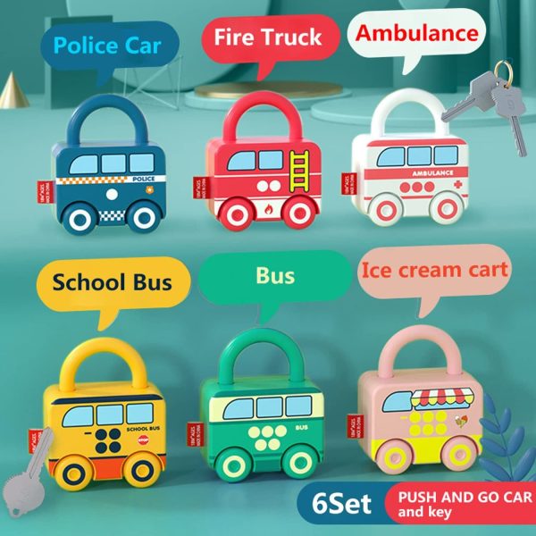 6Pcs Montessori Unlock Cars Push Toy With Keys Online now