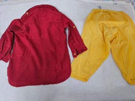 FabIndia Traditional Ethnic Kurta Pyjama - Red Kurta & Yellow Pyjama Discount