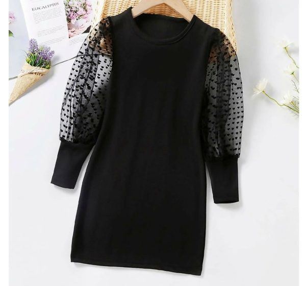 Girls Black Solid Full Sleeve Casual Dress Cheap