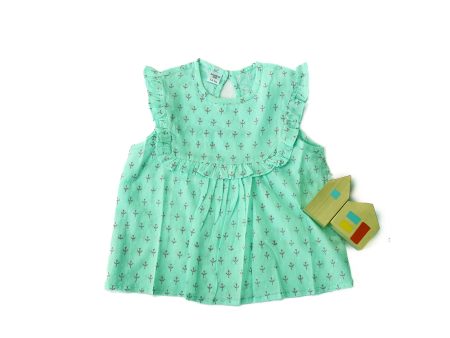 100% cotton sea green frill top for girls Discount