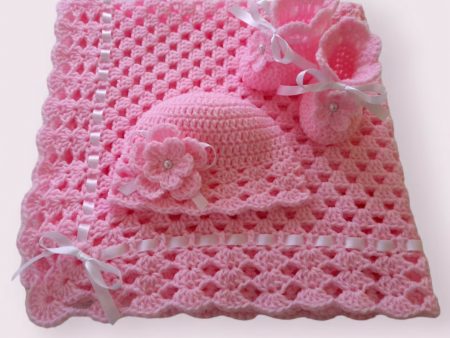 Crochet baby blanket, booties and cap Online