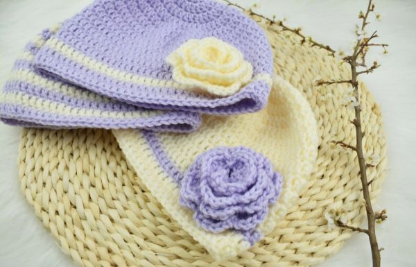 Crochet baby girl beanie  hat For Sale