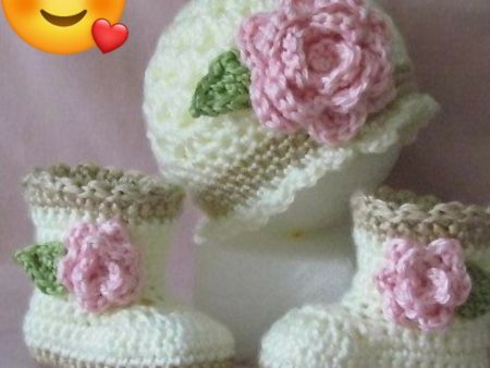 Baby Booties with Cap Hand Crocheted For Cheap