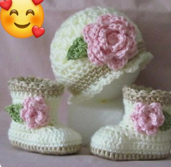 Baby Booties with Cap Hand Crocheted For Cheap