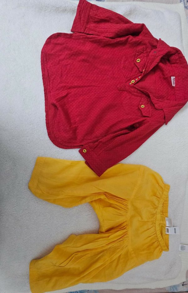 FabIndia Traditional Ethnic Kurta Pyjama - Red Kurta & Yellow Pyjama Discount