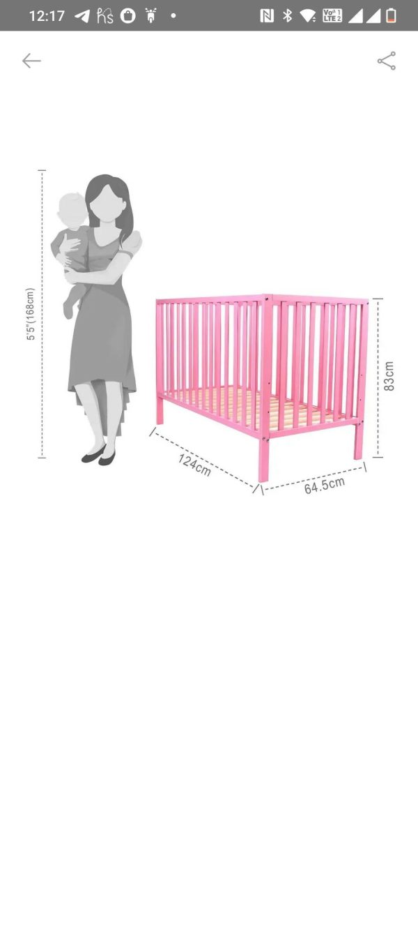 BABYHUG Visby Cot Crib, Dimensions: L124×W64.5×H83 cm Supply