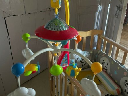 HUANGER Baby Crib Hanging Toy Mobile with Lights and Music, Moon and Stars Projection for Infant For Sale