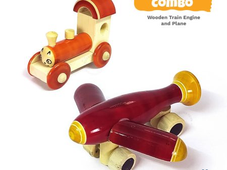 Wooden Train Engine and Aeroplane Push Pull Toy Combo for 12+ Months Kids, Preschool Toys - Multicolor Supply