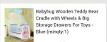 BABYHUG Wooden Teddy Bear Cradle with Wheel and Big Storage Drawers for Toys - Blue, Dimensions: L104.5 x B 54 x H 147.5 cm on Sale