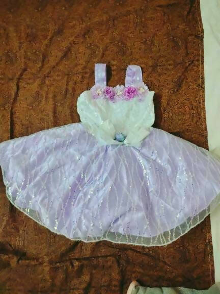 1st Birthday Beautiful White Lavender Party Frock Dress for Baby Girl For Discount