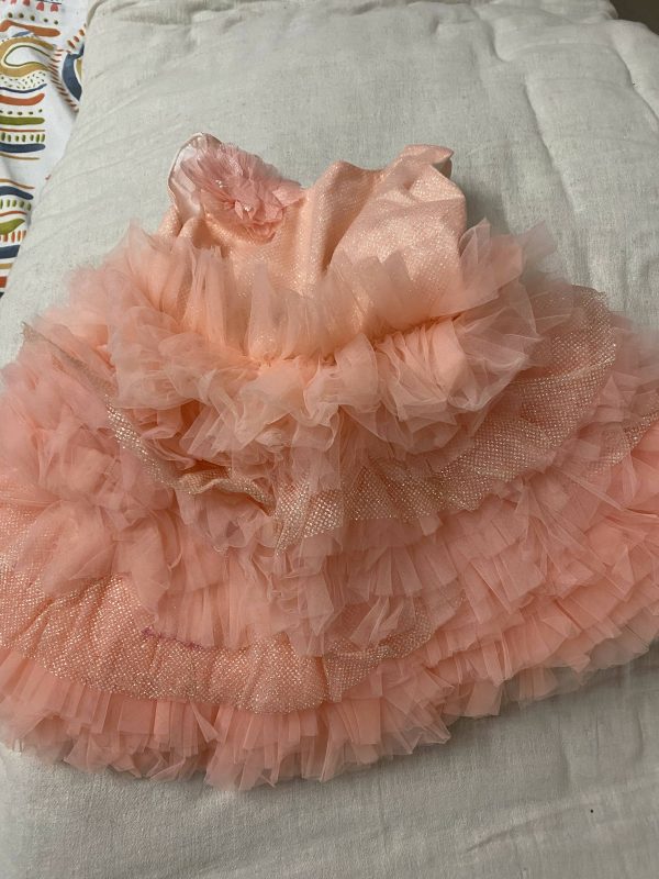 1st Birthday Peach Frock Dress for Baby Girl Supply