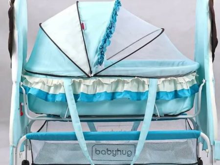 BABYHUG Lion Print 2 In 1 Cradle Cum Bassinet with Mosquito Net Cradle Swing Lock - Blue Online