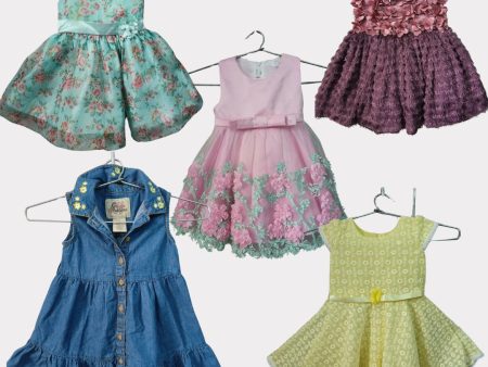 Combo Of Sirosa By Hopscotch Partywear Dress Frock,  ARABELLA & ADDISON Denim Frock Dress , Partywear Dress Frock, PINK AND BLUE Brand Dress Frock, CHERRY CHOCOLATE Dress Frock Cheap