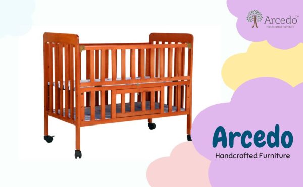 ARCEDO Florence Wooden Baby Cot With Mosquitoes net, Dimensions: H82.5×W59.6×L102.8 cm Fashion