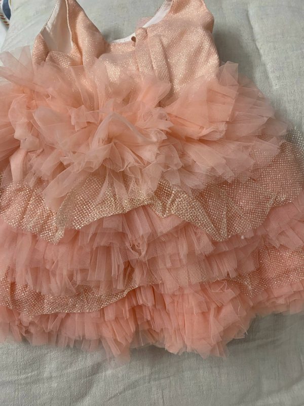 1st Birthday Peach Frock Dress for Baby Girl Supply