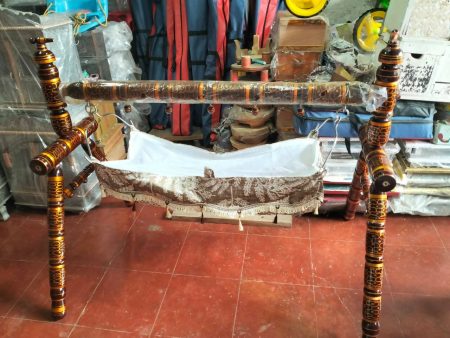 Wooden Single Dandi Cradle with Cloth Cheap