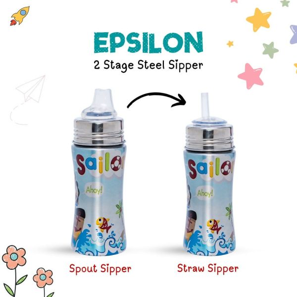 ADORE Epsilon 2 Stage Printed Stainless Steel Spout and Straw Sipper with Gravity Ball - 250ml For Discount