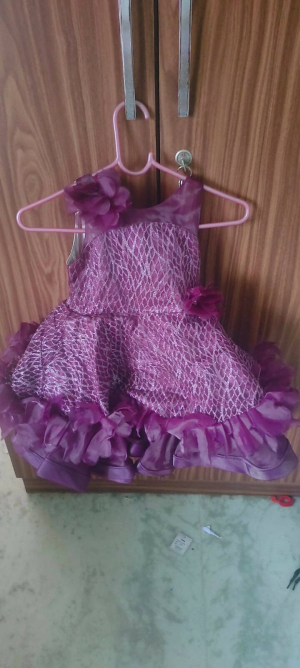 1st Birthday Occasion Frock Dress for Baby Girl - Purple Fashion