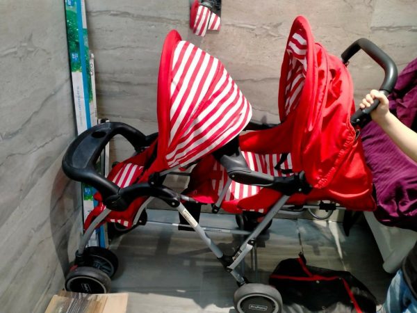 BABYHUG Twinster Easy Foldable Twin Stroller Pram with Adjustable Legrest - Red on Sale