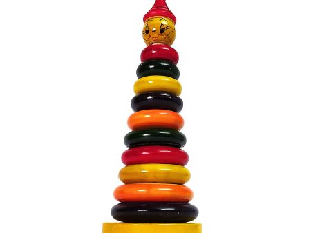 Wooden Stacking Rings With Joker Head - 10 Rings - Develop Hand-Eye Coordination & Fine Motor Skills For Sale