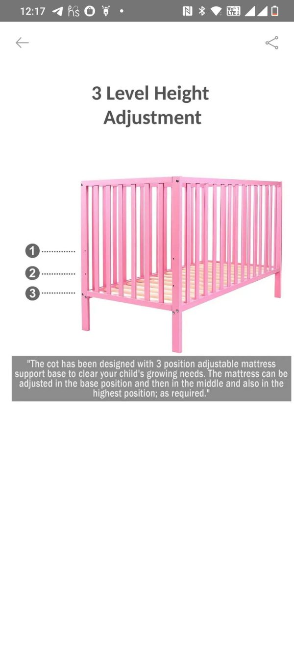 BABYHUG Visby Cot Crib, Dimensions: L124×W64.5×H83 cm Supply